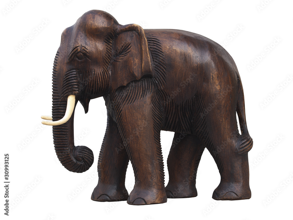 handcraft wooden elephant sculpture isolated on white