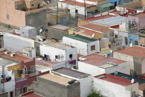 Aerial view over roofs in small spanish city