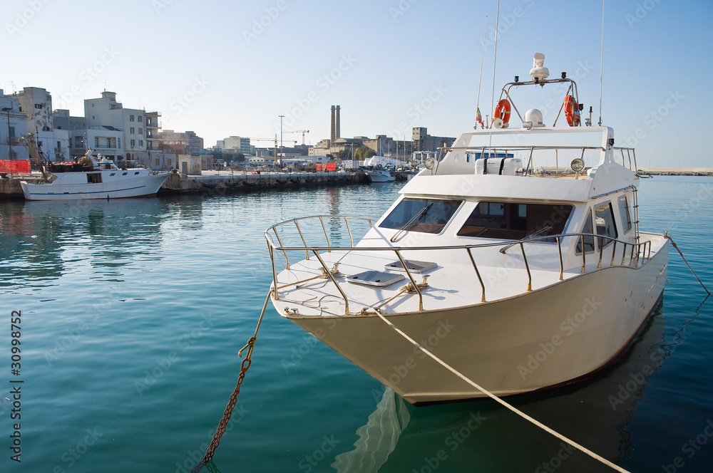 Boat moored at  Monopoli port. Apulia.