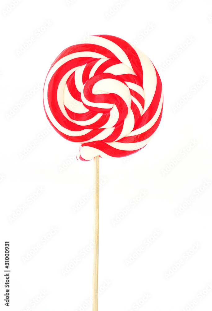 Red and white lollipop on a stick Red and white lollipop on a stick