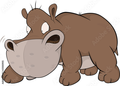 Small and malicious hippopotamus .Cartoon