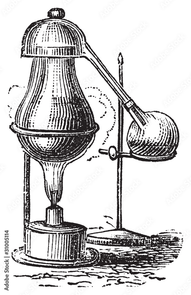 Alembic or Ambix (ambikon) vintage engraving