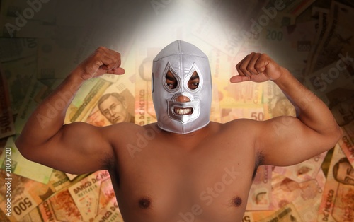 mexican wrestling mask silver fighter gesture photo