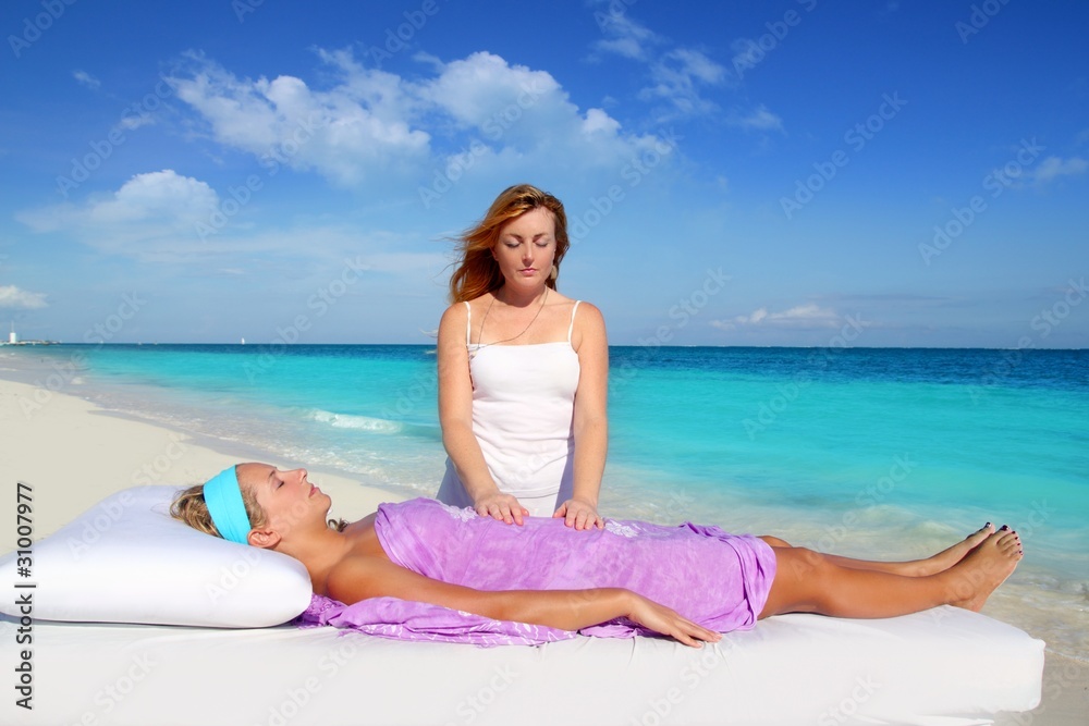 Mayan reiki massage in Caribbean beach woman