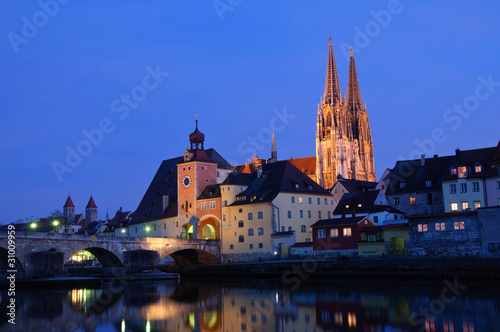Old Town of Regensburg in the twilight, Germany