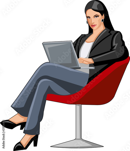 Business woman on chair with laptop