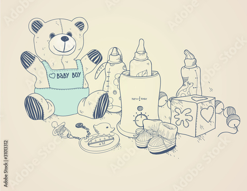 vector  card with goods for new baby boy