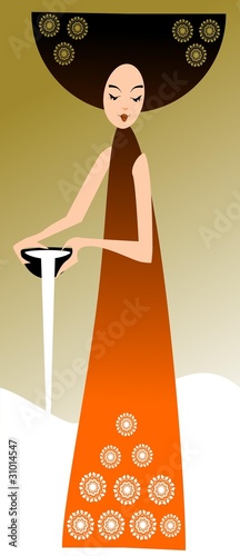 Mleczna. Ilustracja- kobieta z misą mleka
