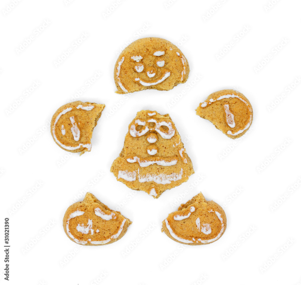 Gingerbread cookie man in pieces