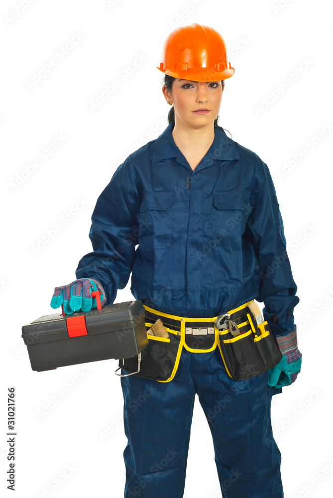 Builder woman with tools container Builder woman with tools container