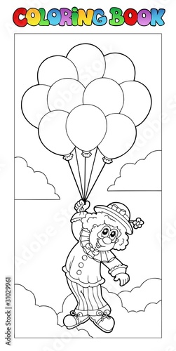 Coloring book with flying clown