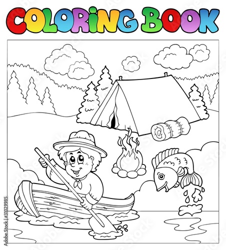 Coloring book with scout in boat