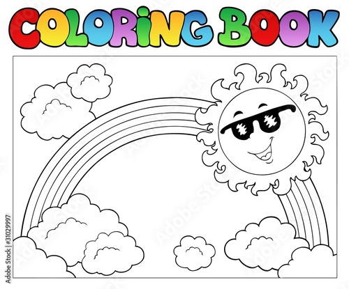 Coloring book with Sun and rainbow