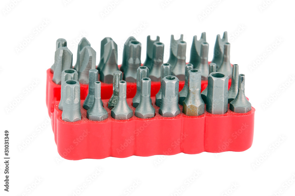 Macro of screwdriver bits isolated on white Macro of screwdriver bits isolated on white