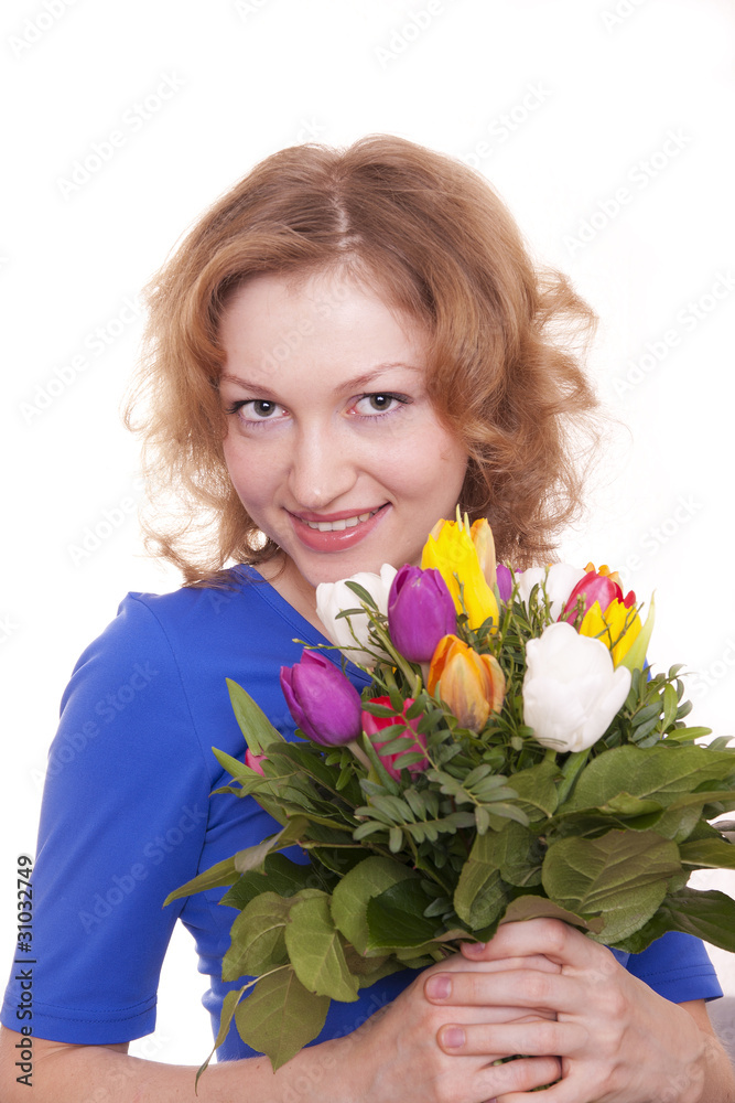 beautiful woman flowers happy beautiful woman flowers happy