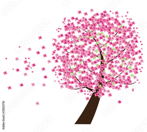 vector cherry tree in the wind