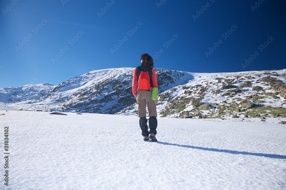 back red hiking woman