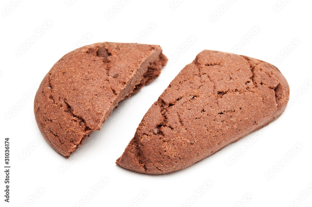 Drop shaped chocholate cookie cut in half Drop shaped chocholate cookie cut in half