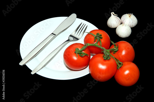 Knfe Fork Tomato and garlic photo