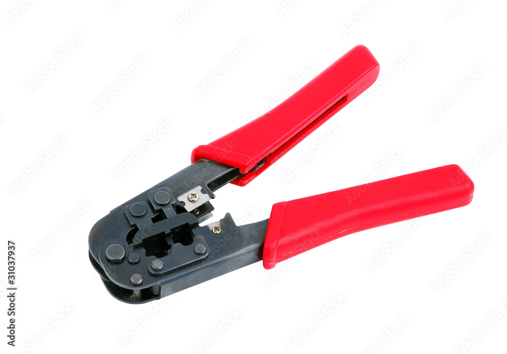 Network cable crimping tool, isolated on a white background