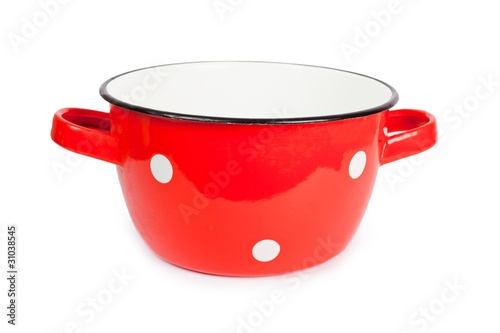 Red pot with white spots vintage