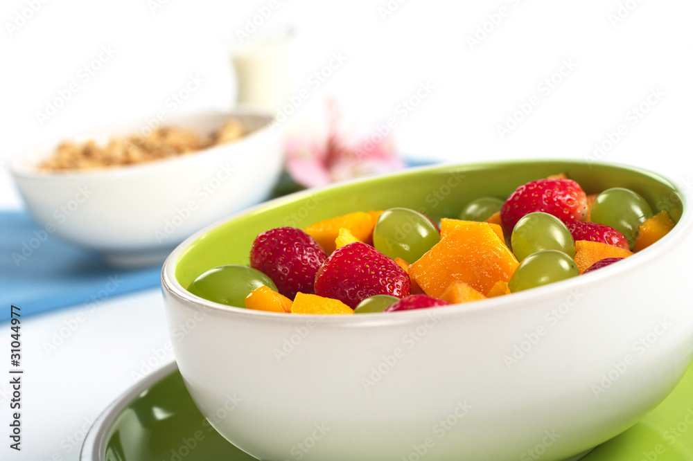 Fruit salad of strawberries, grapes and mango Fruit salad of strawberries, grapes and mango
