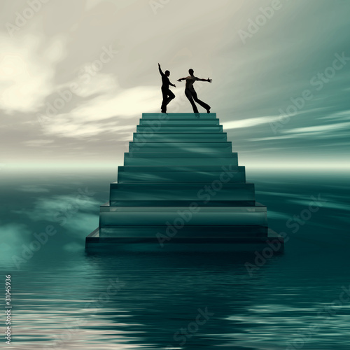 A couple on cloud nine walking on air.