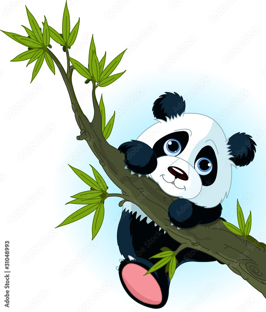 Obraz premium Giant panda climbing tree