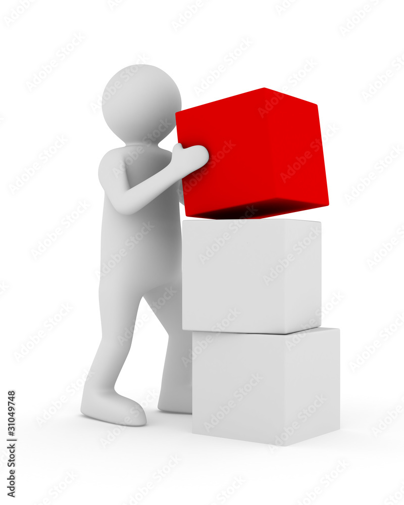 man build boxes on white. Isolated 3D image man build boxes on white. Isolated 3D image