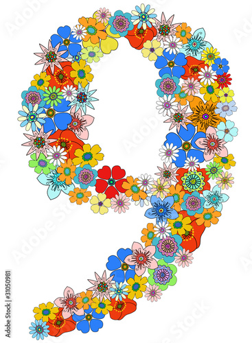 Number nine floral. Vector