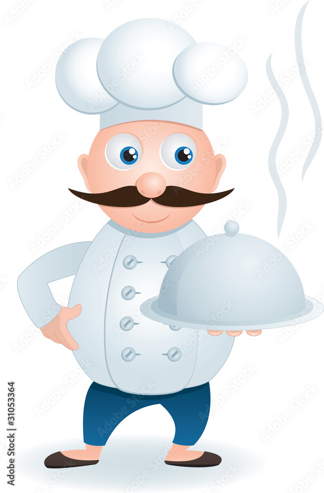 Chef with tray of food in hand, vector EPS 8