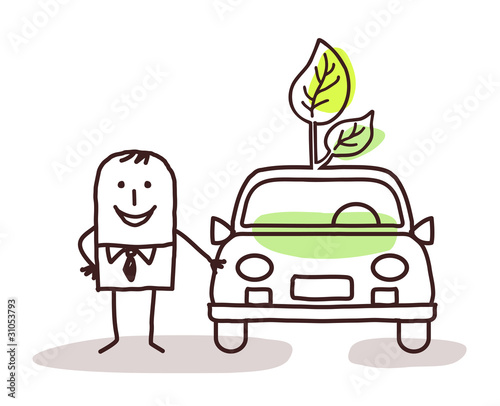 man with green car
