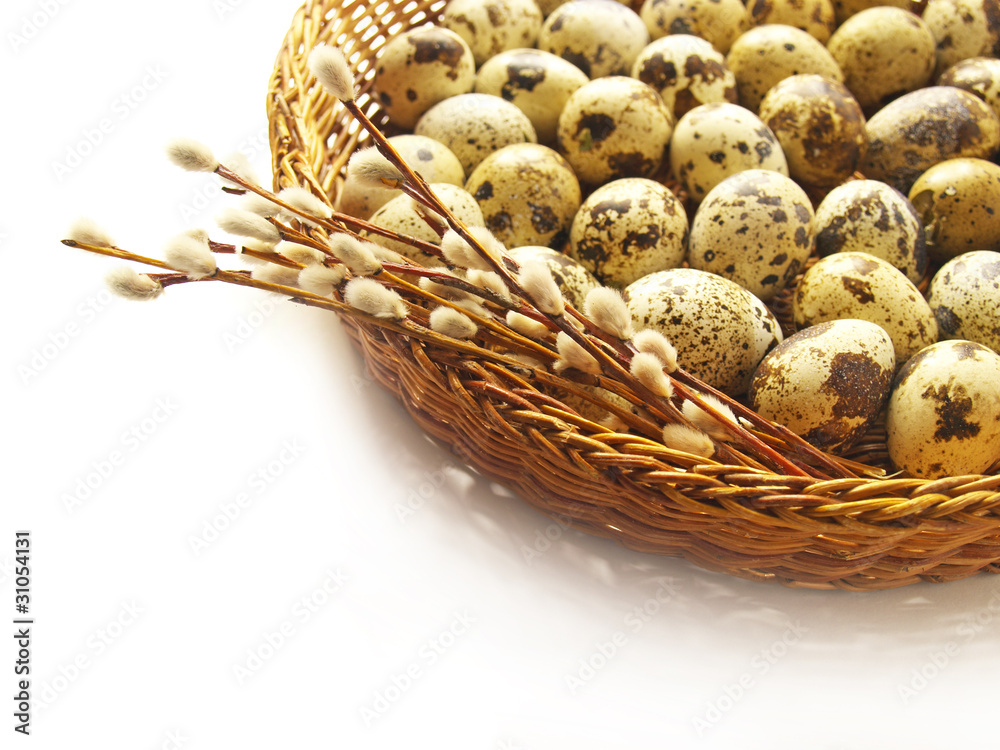 quail easter eggs in the basket