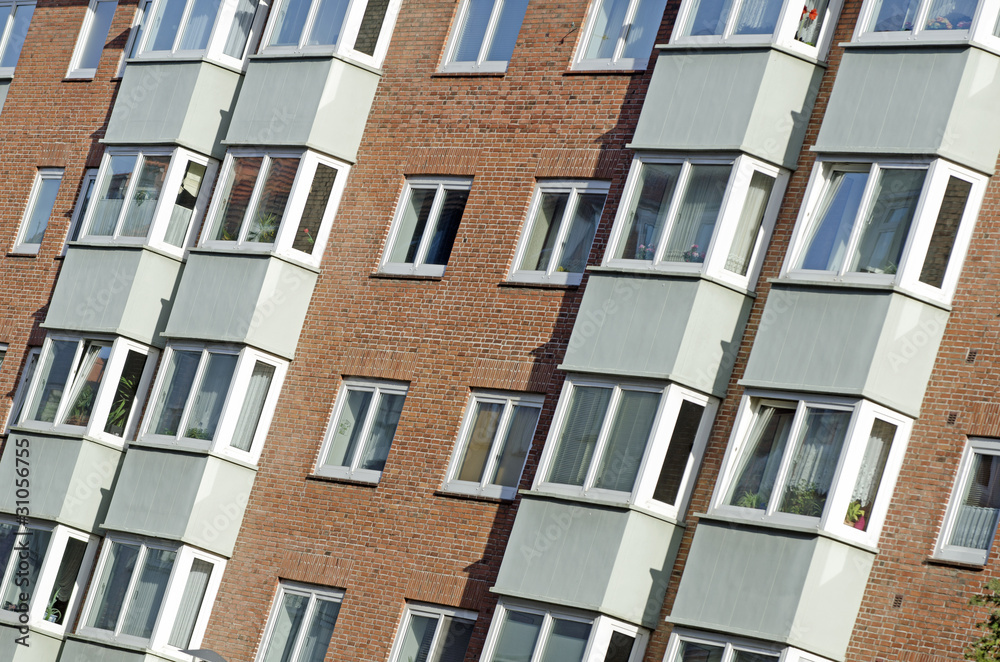 Fassade von urbanen Wohngebäuden, Kiel, Deutschland
