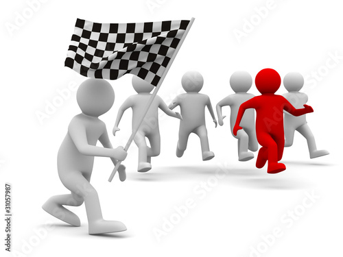man with flag on white back...
