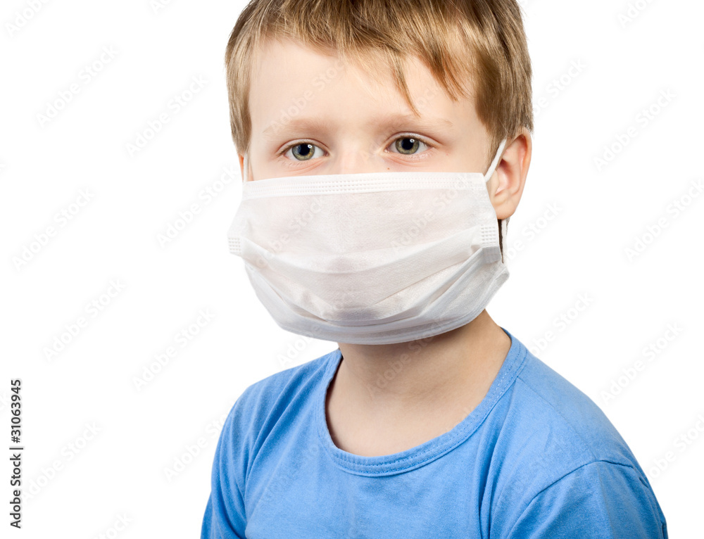 Flu illness child boy in medicine healthcare surgical mask