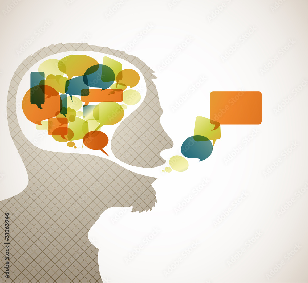 Abstract speaker silhouette with bubbles