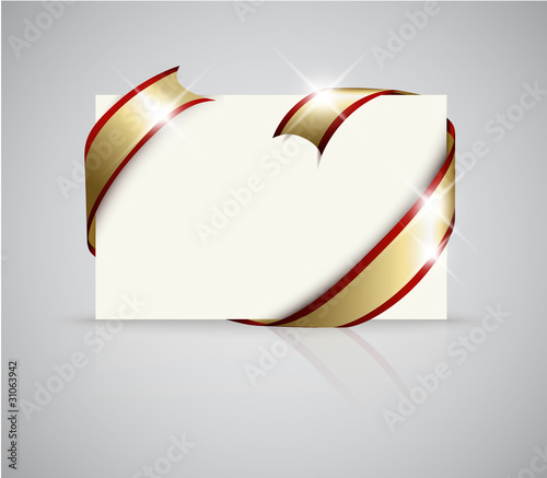 Wedding card - Golden ribbon around blank white paper