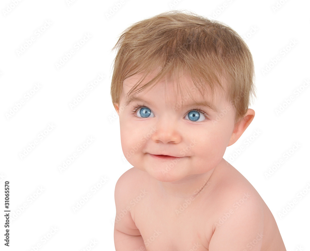 Cute Little Baby Looking Up on White Cute Little Baby Looking Up on White