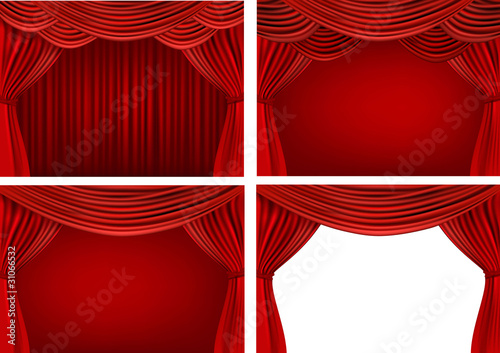 Four backgrounds with red velvet curtains. Vector.