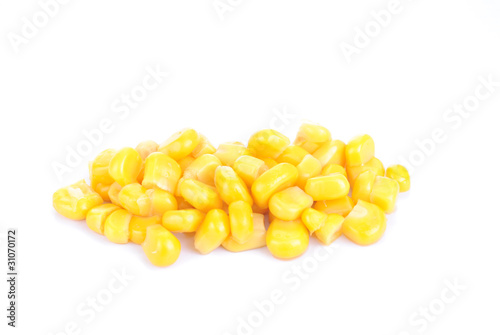 Sweet  marinated whole kernel corn  isolated  on  white