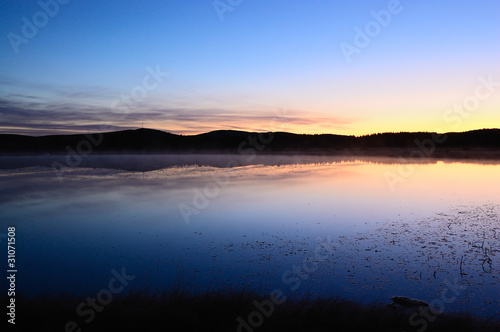 Landscape of lake sunrise at dawn