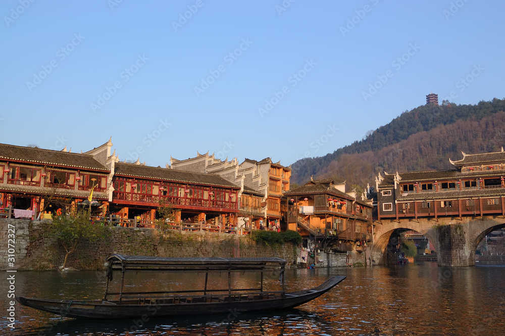 China river boat landscape