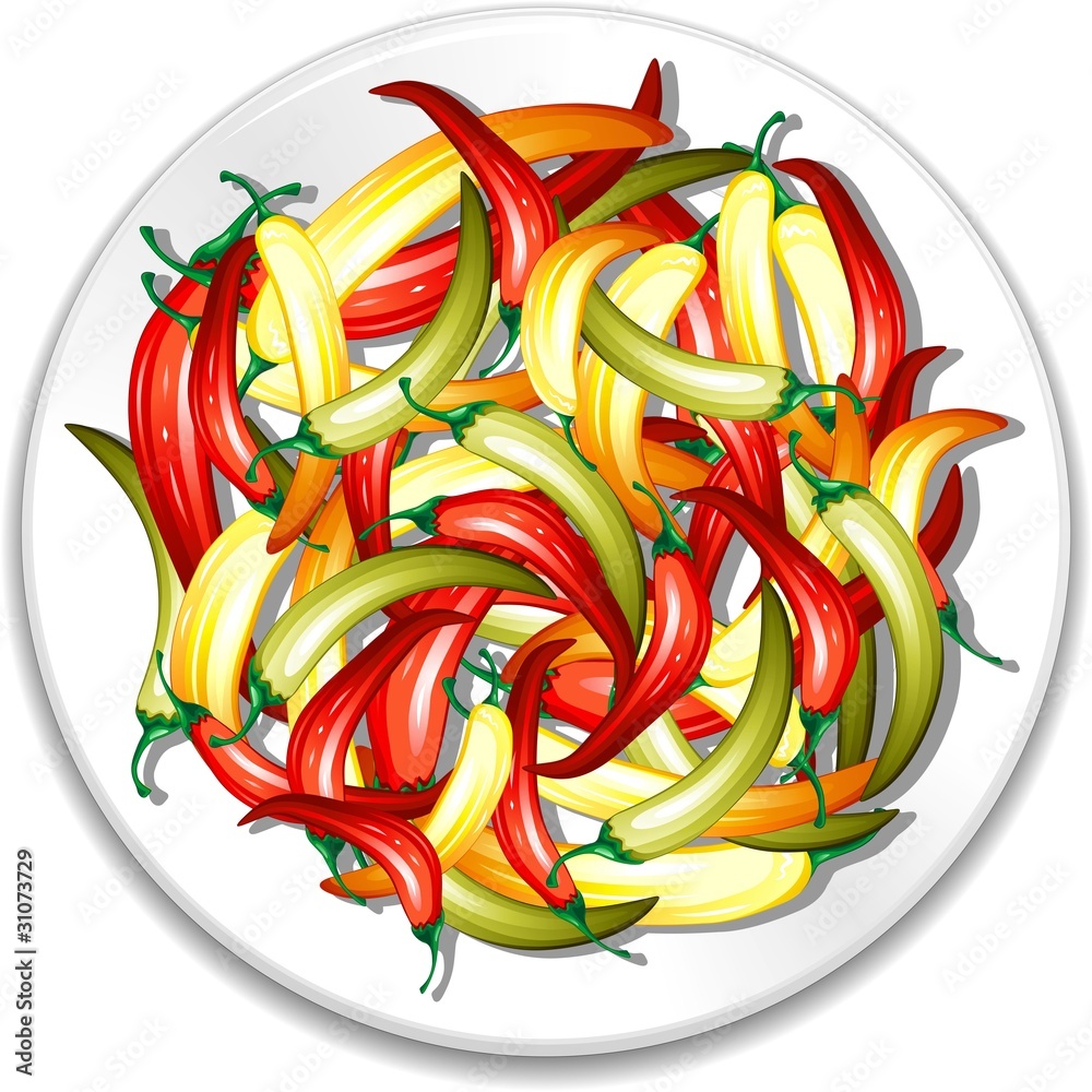 Peperoncini Piccanti nel Piatto-Hot Chili Peppers on Plate