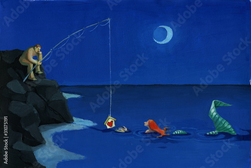  siren is seduced by night fisherman surreal illustration photo