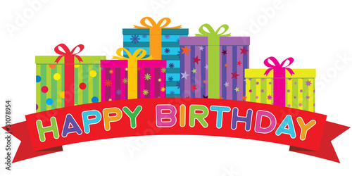 Vector Colorful Gift Boxes & Birthday Banner. No Gradients.
