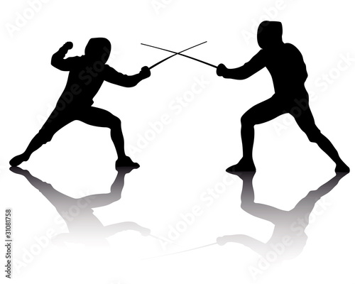 silhouettes of athletes fencers