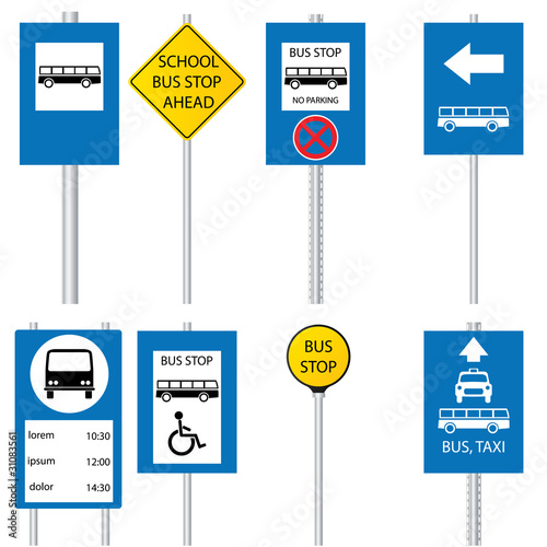 Various bus stop signs