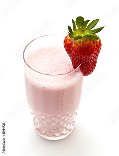 Strawberry milkshake on a white background
