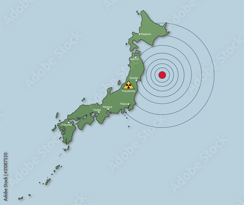 Karte Japan Erdbeben, Tsunami. Atomunfall photo